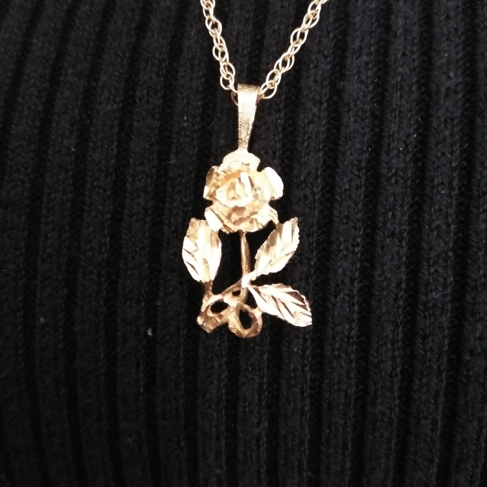 14k Necklace Gold  With 14k Rose Pendant Gift Idea